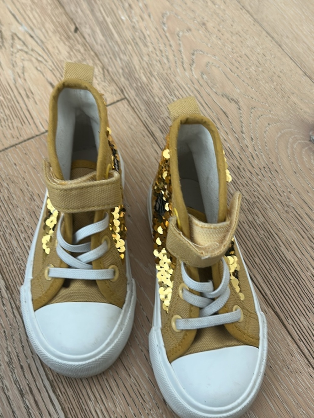 Kids Mustard Yellow Sequin High-Top Sneakers